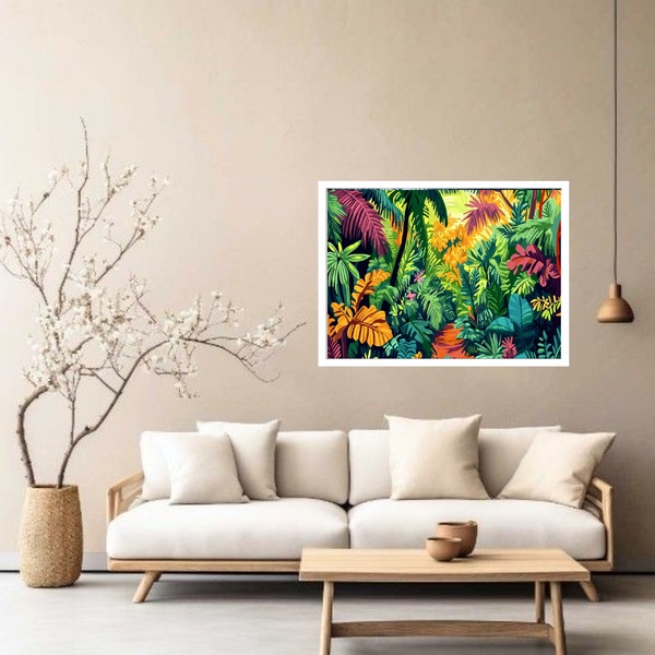 Quadro Decorativo Folhagem Amarela E Roxa  - 50x70cm Moldura