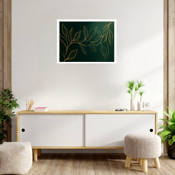 Quadro Decorativo Folhagem Linha Dourada  - 50x70cm Moldura B