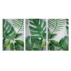 Quadro Decorativo Folhagens Verde E Cinza 70x150 Trio