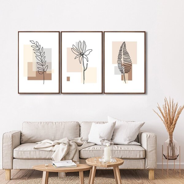 Quadro Decorativo Folhas Abstratas Com 3 Telas Para Escritóri