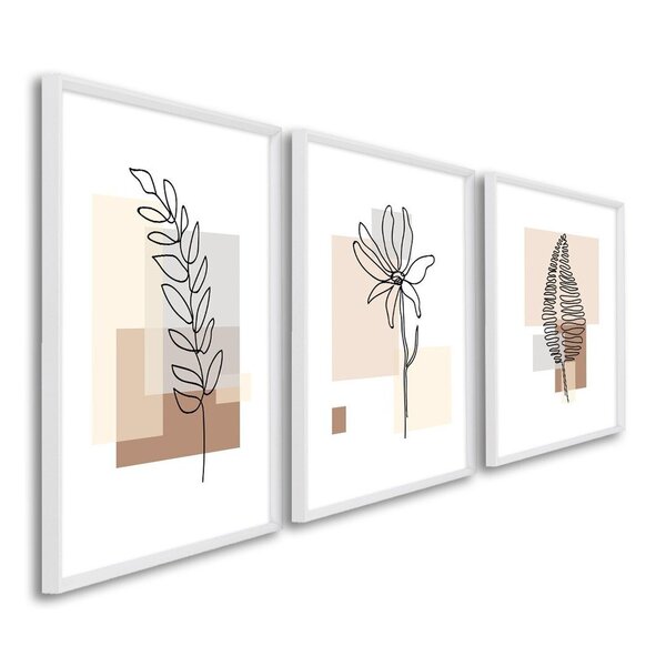 Quadro Decorativo Folhas Abstratas Com 3 Telas Para Escritóri