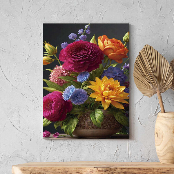 Quadro Decorativo Folhas E Flores Explosão De Cores - 90x60 Cm