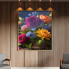 Quadro Decorativo Folhas E Flores Explosão De Cores Com Moldu