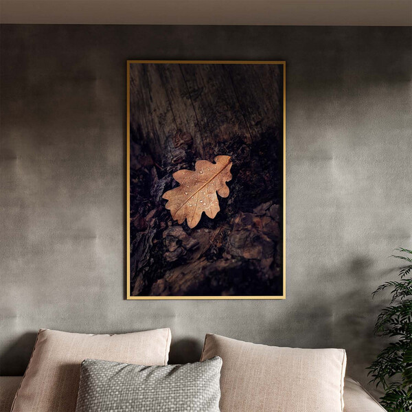 Quadro Decorativo Folhas E Flores Folha Sobre Tronco Com Mold