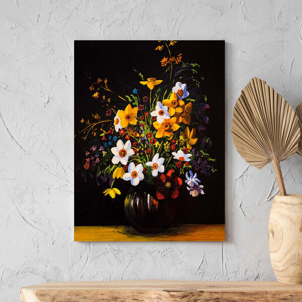 Quadro Decorativo Folhas E Flores Sobre A Mesa - 200x120 Cm