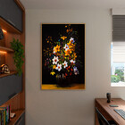 Quadro Decorativo Folhas E Flores Sobre A Mesa Com Moldura Do