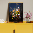 Quadro Decorativo Folhas E Flores Sobre A Mesa Com Moldura E