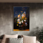 Quadro Decorativo Folhas E Flores Sobre A Mesa Com Moldura E