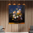 Quadro Decorativo Folhas E Flores Sobre A Mesa Com Moldura E