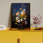 Quadro Decorativo Folhas E Flores Sobre A Mesa Com Moldura E