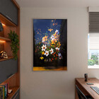 Quadro Decorativo Folhas E Flores Sobre A Mesa Com Moldura E