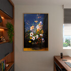 Quadro Decorativo Folhas E Flores Sobre A Mesa Com Moldura E