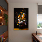 Quadro Decorativo Folhas E Flores Sobre A Mesa Com Moldura Pr