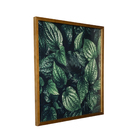 Quadro Decorativo com Vidro e Moldura de Madeira Folhas II Premium Verde 50x50cm