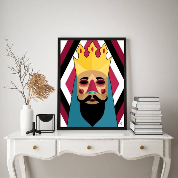 Quadro Decorativo Folia De Reis- Rei mago 33x24cm - Com Vidro