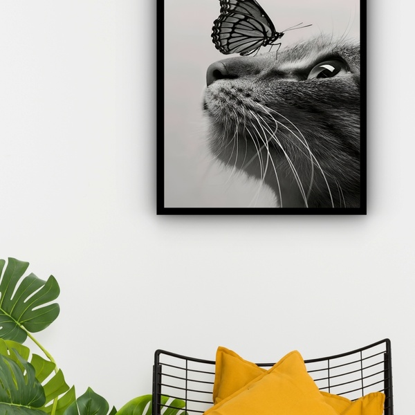 Quadro Decorativo Foto Borboleta Nariz Gato  - 70x50cm Moldur