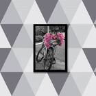 Quadro Decorativo Fotografia Bicicleta Com Flores Rosas 45x34