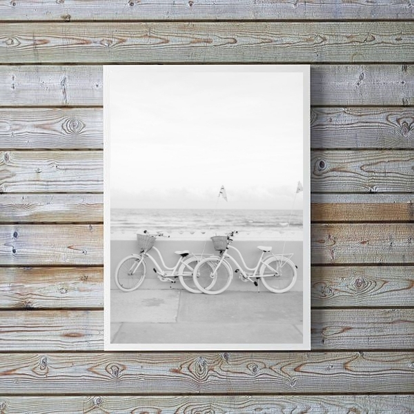 Quadro Decorativo Fotografia Branca Bicicletas 33x24cm - Com