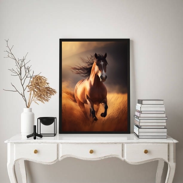 Quadro Decorativo Fotografia Cavalo Marrom 45x34cm Moldura:ma