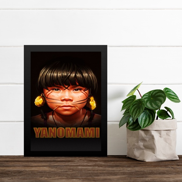Quadro Decorativo Fotografia Índio Yanomami 45x34cm Moldura P