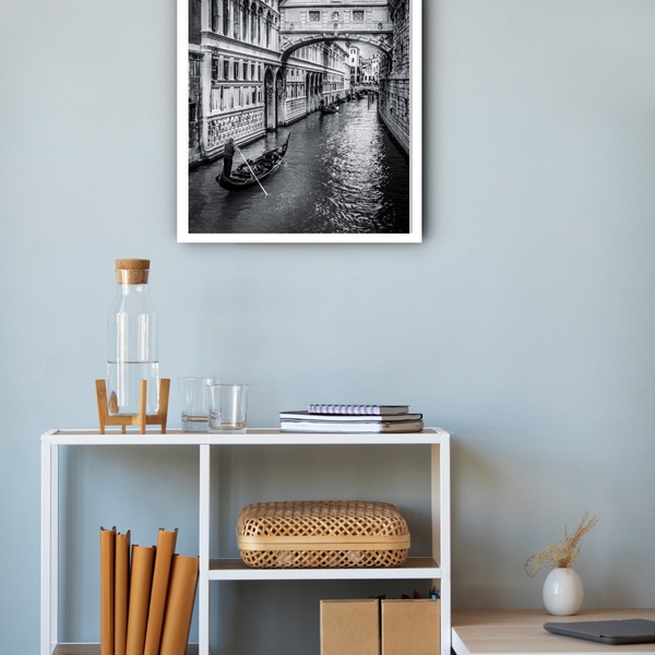 Quadro Decorativo Fotografia P&b Veneza  - 70x50cm Moldura Pr