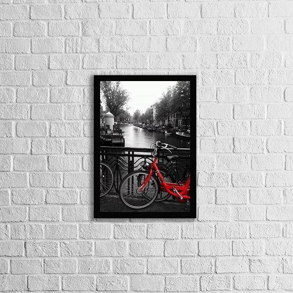 Quadro Decorativo Fotografia Ponte Com Bicicleta Vermelha 45x