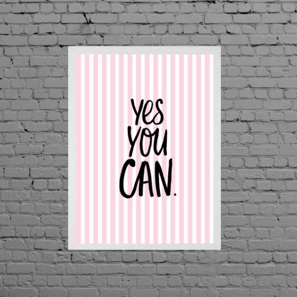 Quadro Decorativo Frase Yes You Can 24x18cm Moldura:madeira P