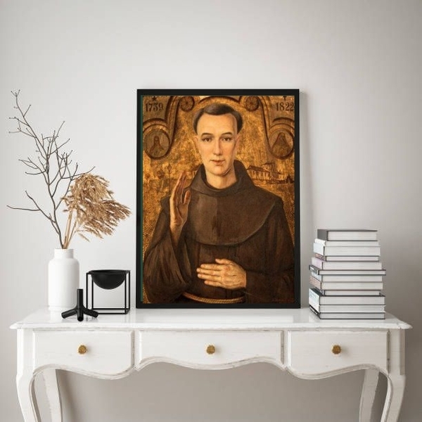Quadro Decorativo Frei Galvão 24x18cm Moldura:madeira Preta