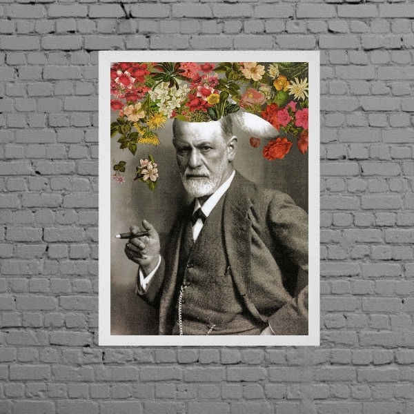 Quadro Decorativo Freud Com Flores 45x34cm - Com Vidro Moldur