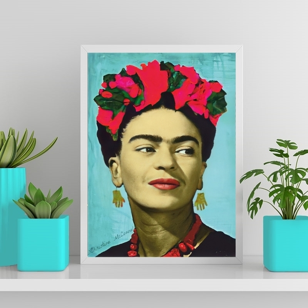 Quadro Decorativo Frida Bem Colorida 24x18cm Moldura:madeira
