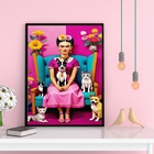 Quadro Decorativo Frida Com Cães E Gatos 45x34cm Moldura Bran