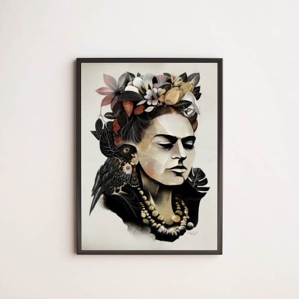 Quadro Decorativo Frida Geométrico 24x18cm - Com Vidro Moldur