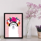 Quadro Decorativo Frida Lhama 24x18cm Moldura:madeira Branca