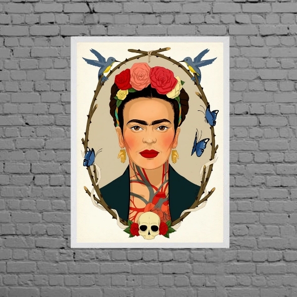 Quadro Decorativo Frida Moldura 45x34cm - Com Vidro Moldura:m