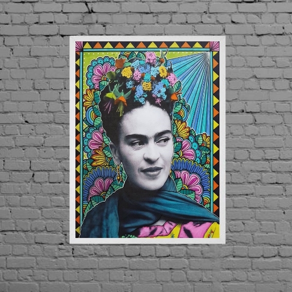 Quadro Decorativo Frida Patchwork 33x24cm - Com Vidro Moldura