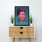 Quadro Decorativo Frida Rosa E Azul 33x24cm Moldura:madeira B
