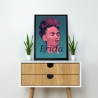 Quadro Decorativo Frida Rosa E Azul 45x34cm Moldura:madeira B