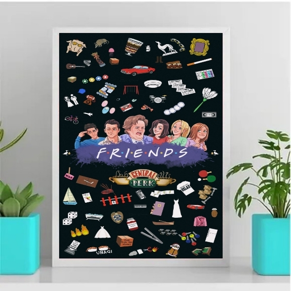 Quadro Decorativo Friends Ícones 45x34cm Moldura:madeira Preta