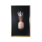 Quadro Decorativo com Vidro e Moldura de Madeira Frutas Abacaxi Premium Preto e Dourado 50x30cm