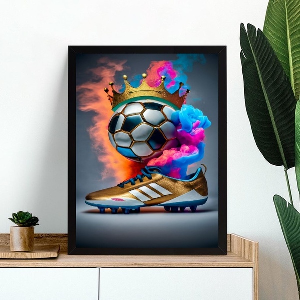Quadro Decorativo Futebol - Chuteira E Bola 24x18cm Moldura B