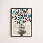 Quadro Decorativo Gaiola Com Borboletas 24x18cm - Com Vidro M