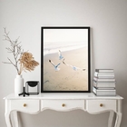 Quadro Decorativo Gaivotas Voando Na Praia 45x34cm - Com Vidr