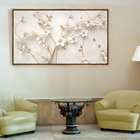 Quadro Decorativo Galhos Florais Moldura Dourada E Vidro 90x60