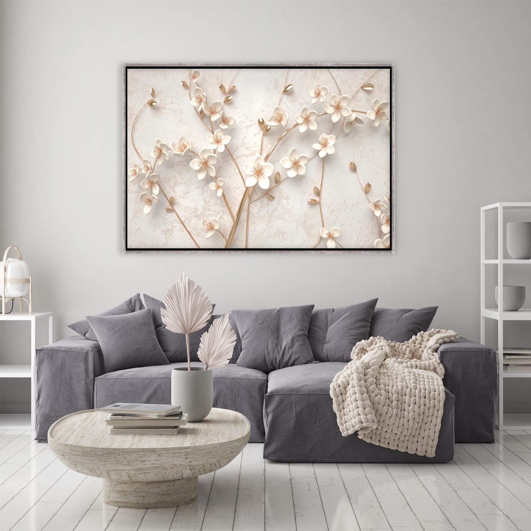 Quadro Decorativo Galhos Florais Moldura Prata 200x120 | Leroy Merlin