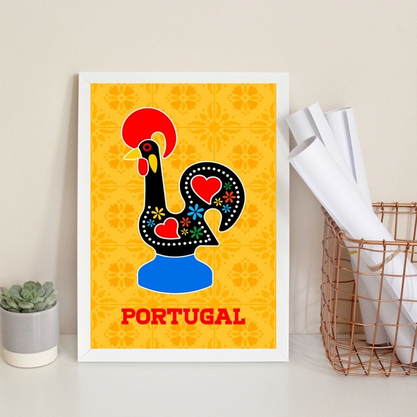 Quadro Decorativo Galo Barcelos- Portugal 33x24cm - Com Vidro