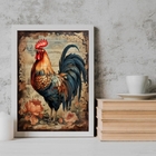 Quadro Decorativo Galo Country Vintage 33x24cm Moldura:madeir