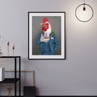 Quadro Decorativo Galo Doido - 60x48cm Moldura:madeira Branca