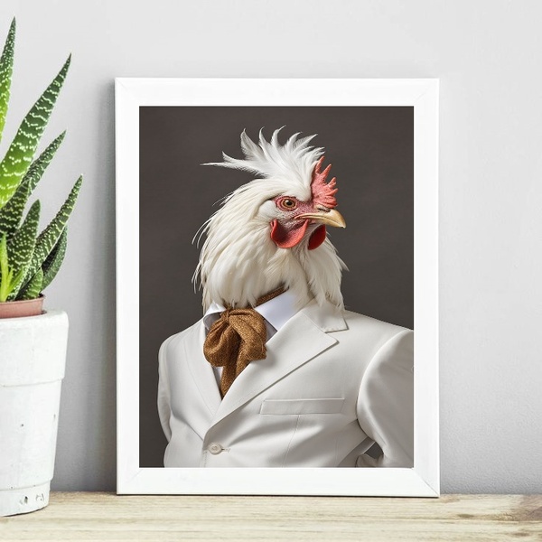 Quadro Decorativo Galo Elegante 45x34cm - Com Vidro Moldura:m