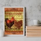 Quadro Decorativo Galo Galinha Country 24x18cm - Com Vidro Mo