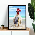 Quadro Decorativo Galo Na Praia 24x18cm - Com Vidro Moldura P